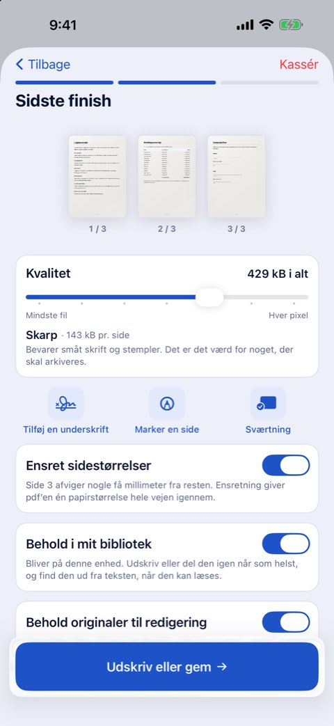 Sidste finish i Papiruno: kvalitet, tilføj en underskrift, marker en side, sværtning