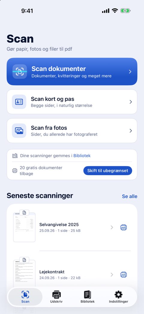 Fanen Scan i Papiruno med Scan dokumenter, Scan kort og pas og Scan fra fotos