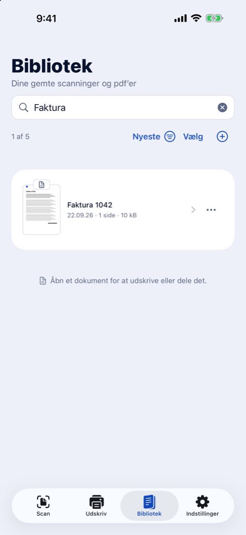 Søgning i Papirunos bibliotek efter et ord i dokumenterne