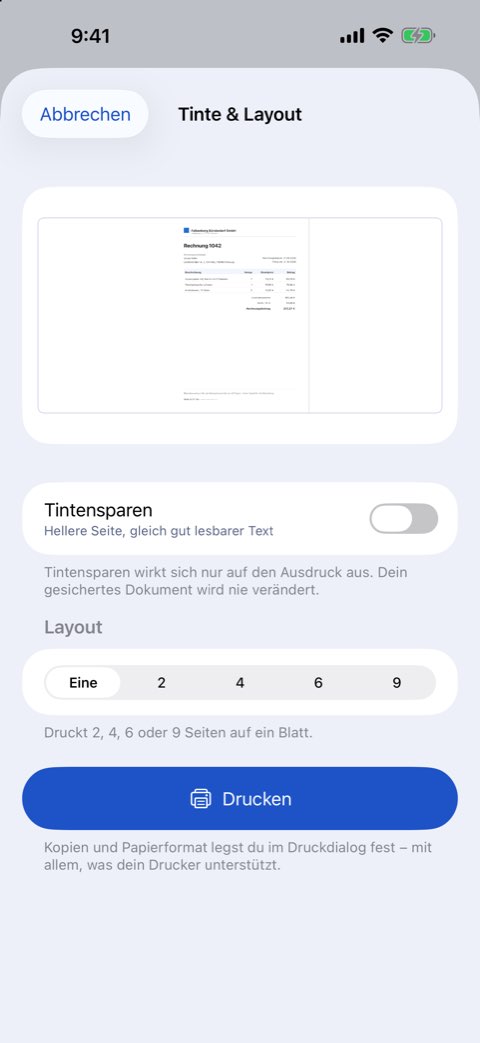 Optionen für Tinte und Layout: Seiten pro Blatt und Tintensparen mit Vorschau