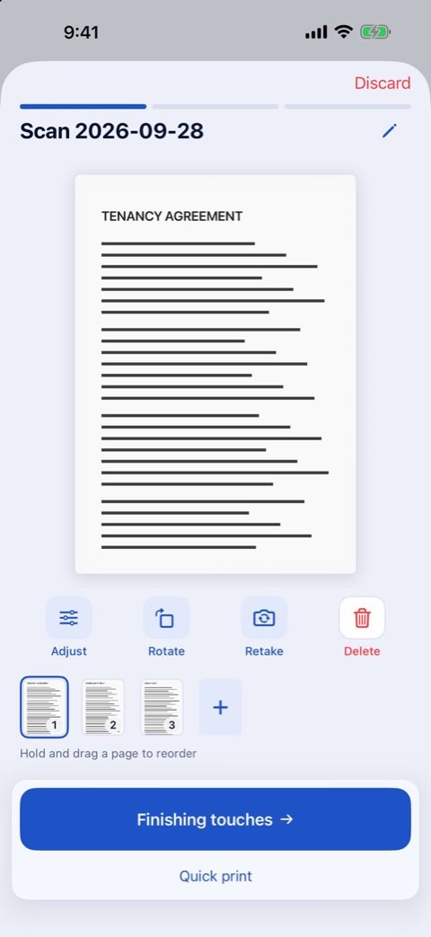 A three-page tenancy agreement scanned in Papiruno, ready to print