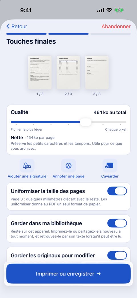 Touches finales dans Papiruno : qualité, ajouter une signature, annoter une page, caviarder