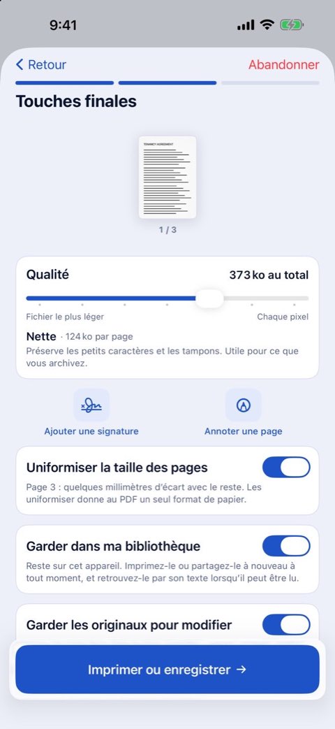 Finitions dans Papiruno : qualité, ajouter une signature, annoter une page