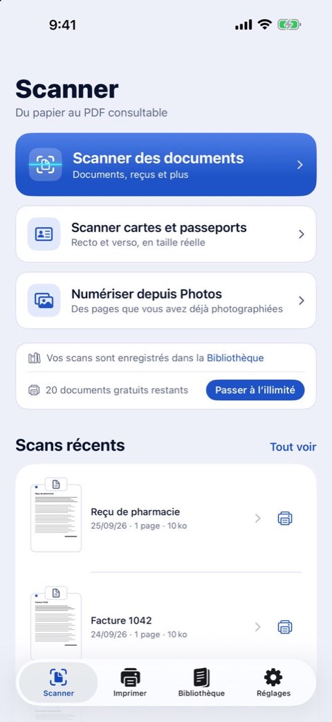 L’écran Scanner de Papiruno : scanner des documents, des cartes et passeports, ou à partir de photos