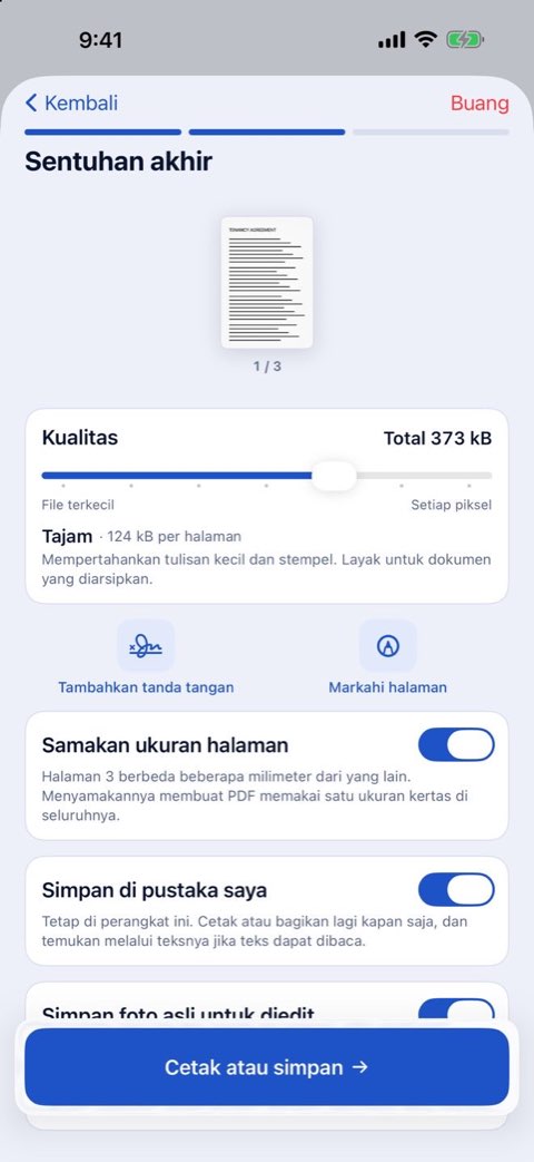 Sentuhan akhir di Papiruno: kualitas, tambahkan tanda tangan, tandai halaman