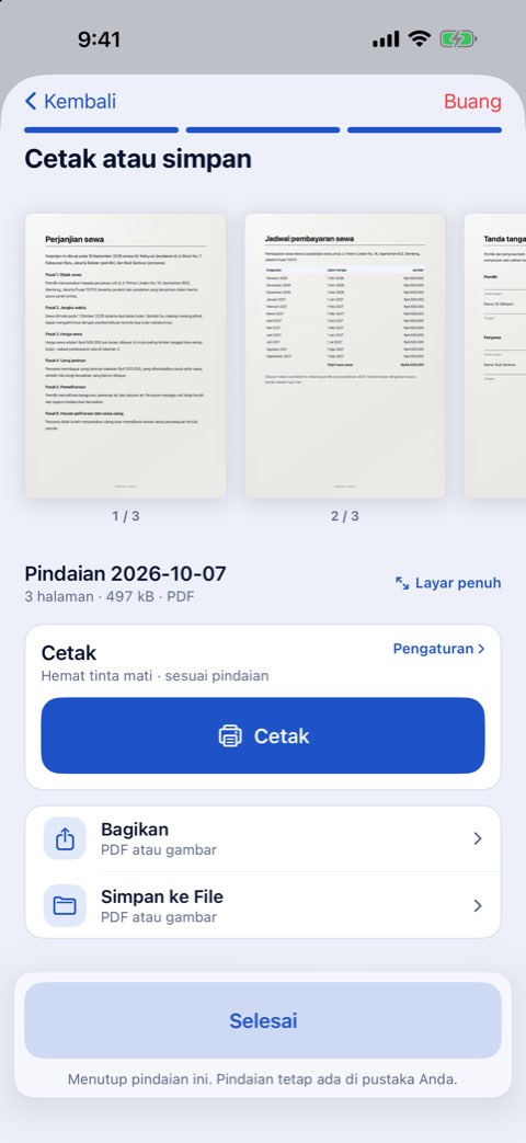 Langkah Cetak atau simpan di Papiruno, dengan tombol Cetak