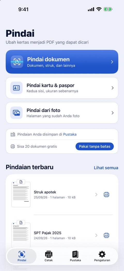 Layar Pindai di Papiruno: pindai dokumen, pindai kartu dan paspor, atau pindai dari foto