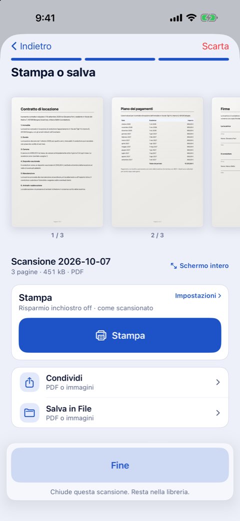 Il passaggio Stampa o salva di Papiruno, con un pulsante Stampa