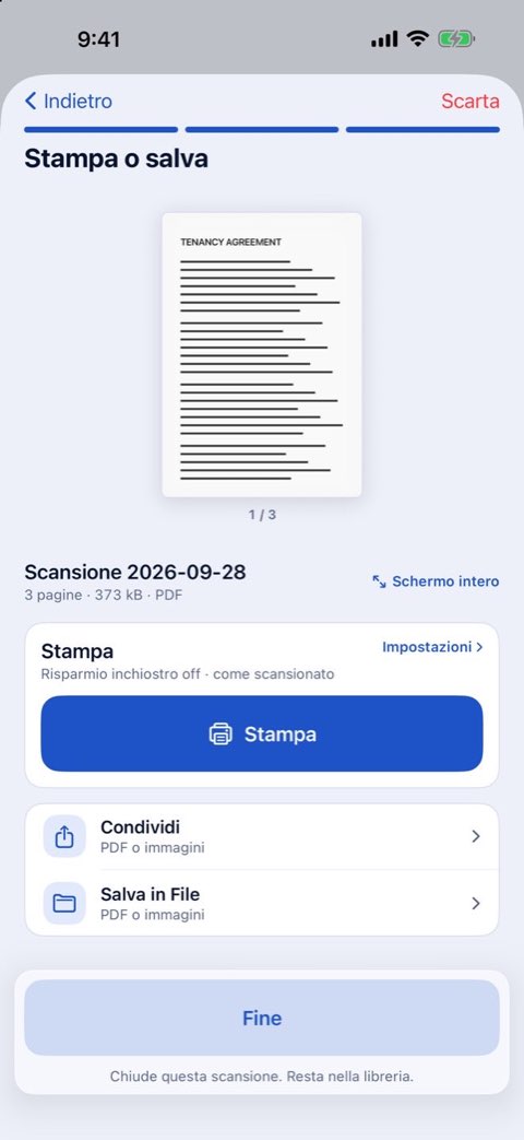Il passaggio Stampa o salva di Papiruno, con un pulsante Stampa