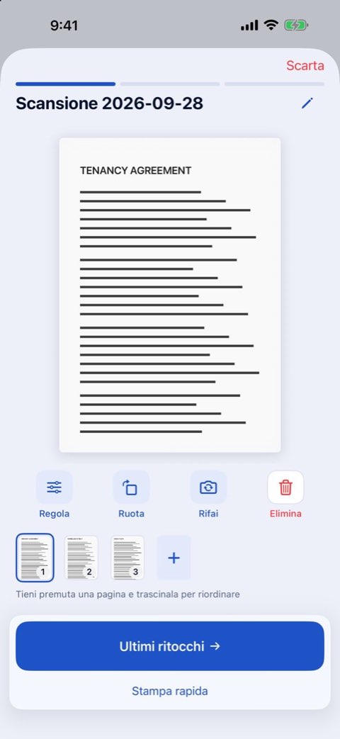 Un contratto di affitto di tre pagine scansionato in Papiruno, pronto da stampare