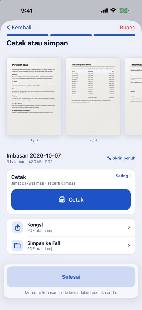 Langkah Cetak atau simpan dalam Papiruno, dengan butang Cetak