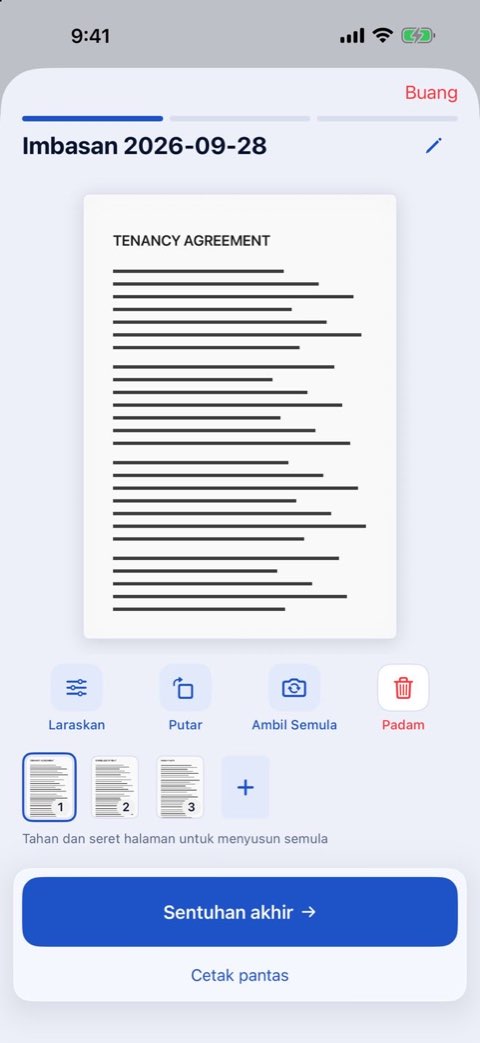 Mengimbas dokumen berbilang halaman dalam Papiruno