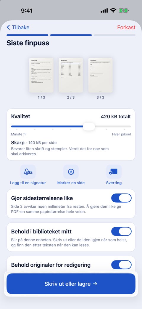 Siste finpuss i Papiruno: kvalitet, legg til en signatur, marker en side, sverting