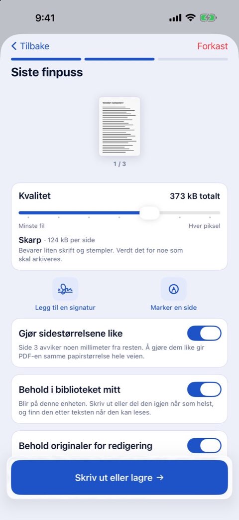 Siste finpuss i Papiruno: kvalitet, legg til en signatur, marker en side