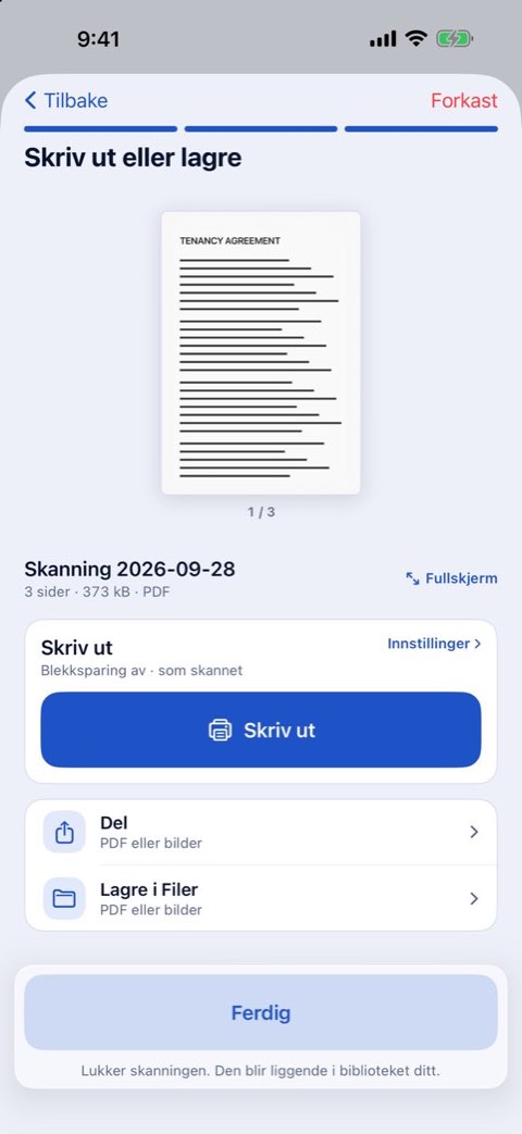 Trinnet Skriv ut eller lagre i Papiruno, med en utskriftsknapp