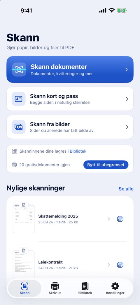Skann-fanen i Papiruno med Skann dokumenter, Skann kort og pass og Skann fra bilder