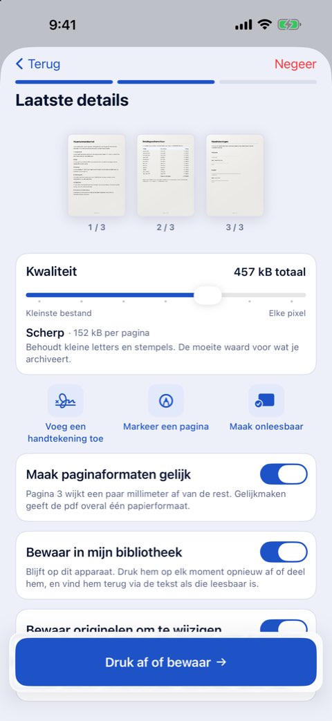 Laatste details in Papiruno: kwaliteit, handtekening toevoegen, pagina markeren, onleesbaar maken