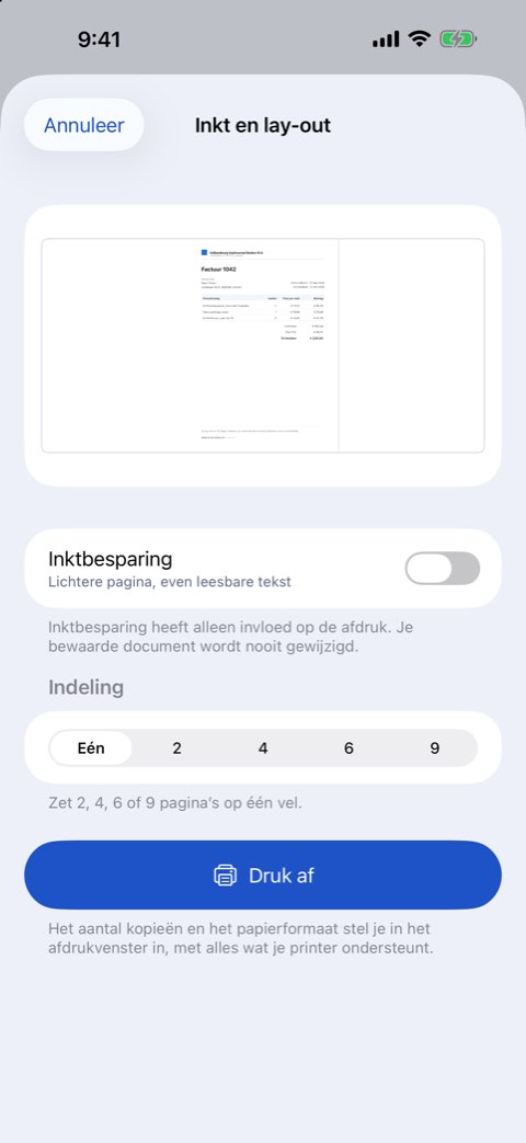 Opties voor inkt en lay-out: pagina’s per vel en inktbesparing met voorvertoning