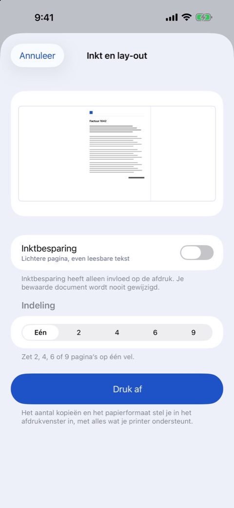 Inkt- en lay-outopties voor het afdrukken van een document in Papiruno