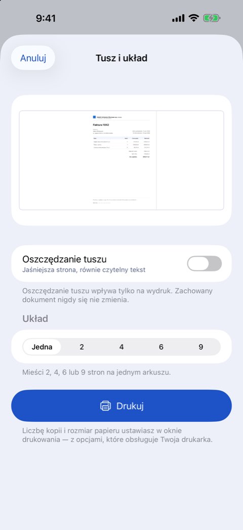 Opcje tuszu i układu: stron na arkusz i oszczędzanie tuszu z podglądem
