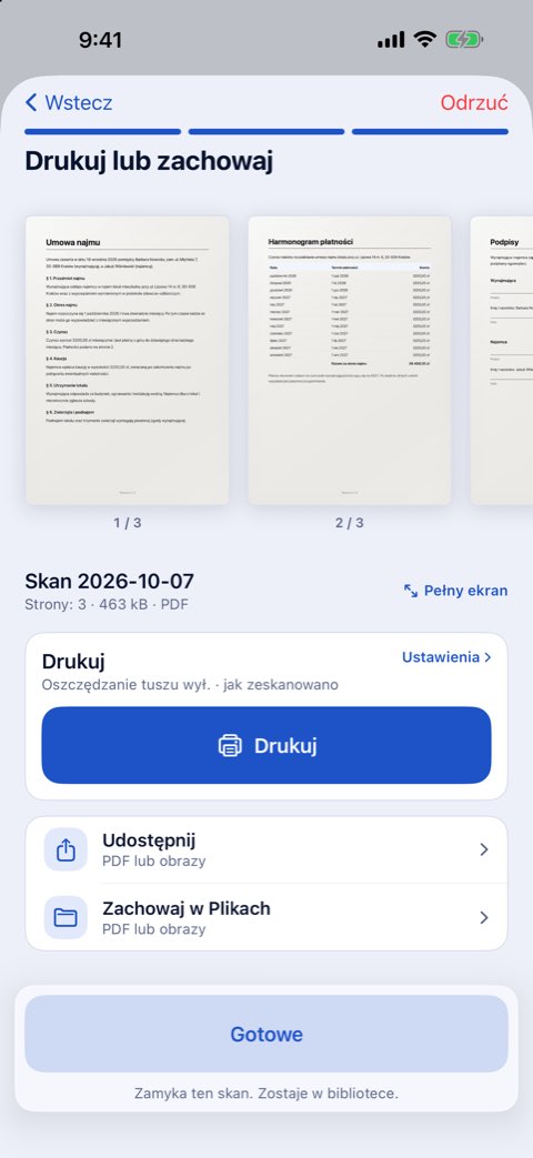 Krok Drukuj lub zachowaj w Papiruno z przyciskiem Drukuj