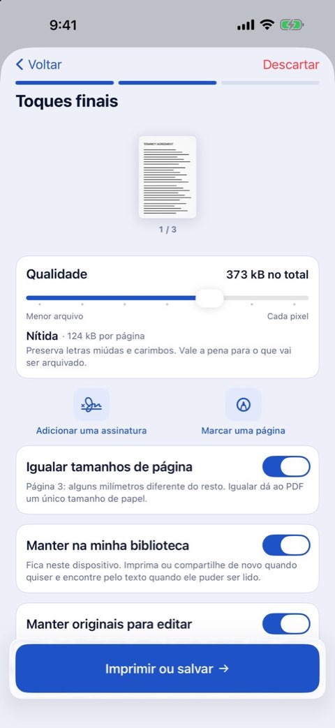 Retoques finais no Papiruno: qualidade, adicionar uma assinatura, marcar uma página