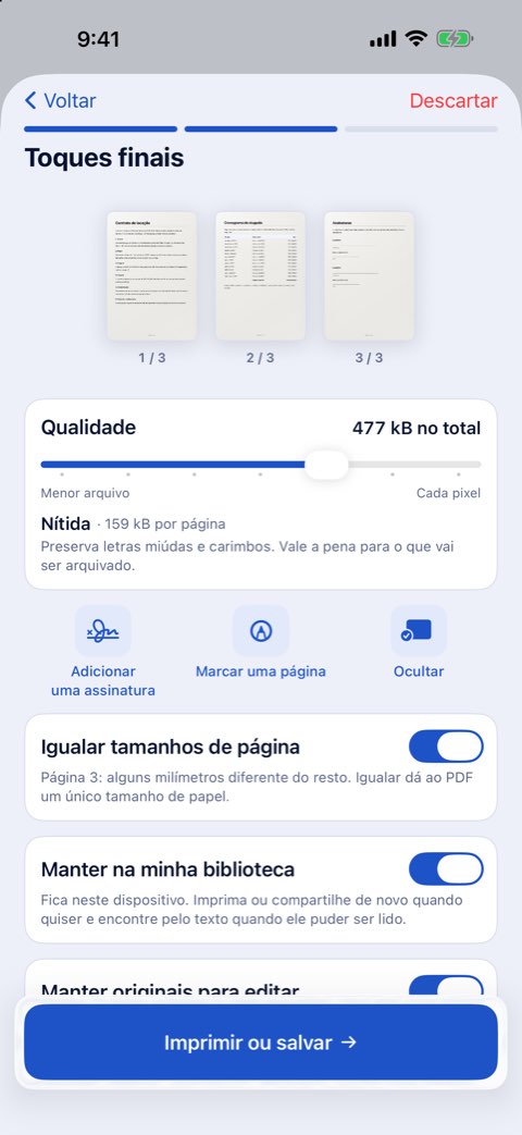 Toques finais no Papiruno: qualidade, adicionar uma assinatura, marcar uma página, ocultar
