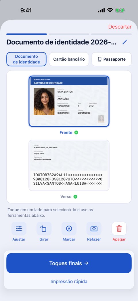 A frente e o verso de um documento de identidade em uma página, prontos para imprimir em tamanho real