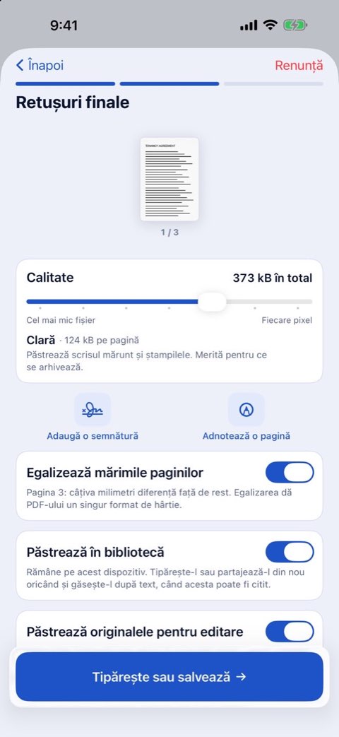 Ultimele retușuri în Papiruno: calitate, adaugă o semnătură, marchează o pagină