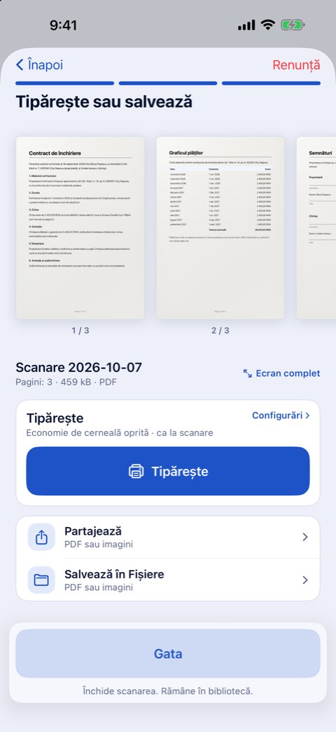 Pasul Tipărește sau salvează din Papiruno, cu un buton Tipărește