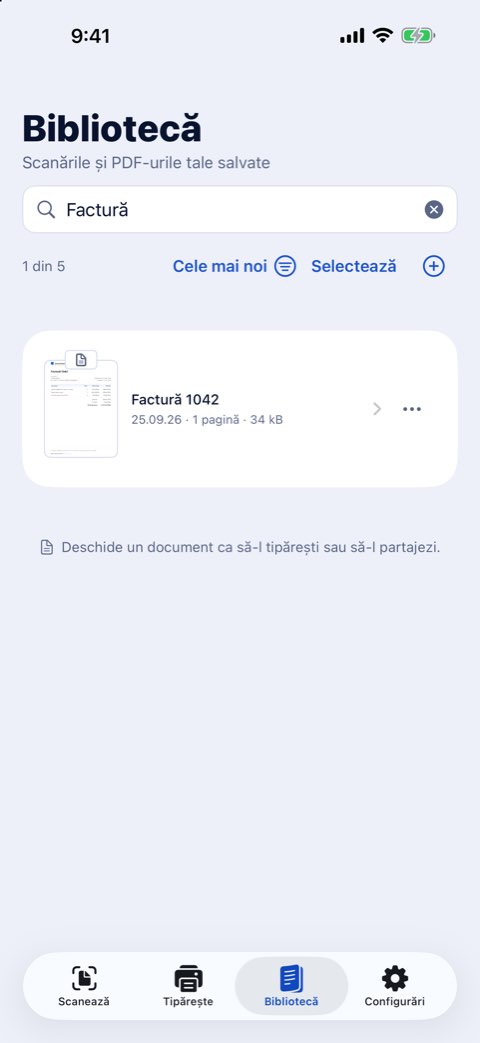 Căutare în biblioteca Papiruno după un cuvânt din documente
