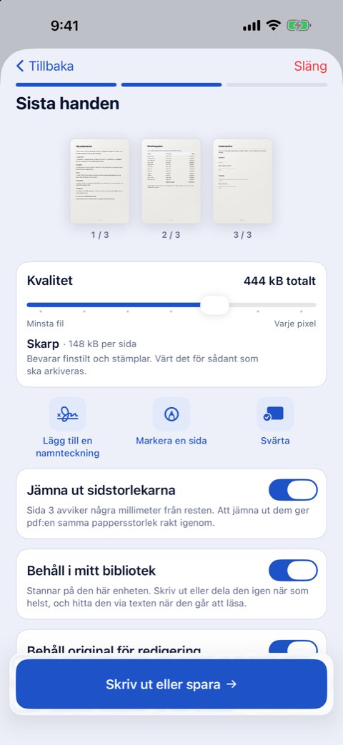 Sista handen i Papiruno: kvalitet, lägg till en namnteckning, markera en sida, svärta