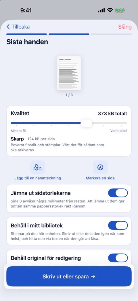 Sista handen i Papiruno: kvalitet, lägg till en signatur, markera en sida