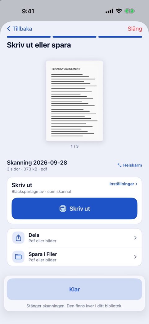 Papirunos steg Skriv ut eller spara med en utskriftsknapp