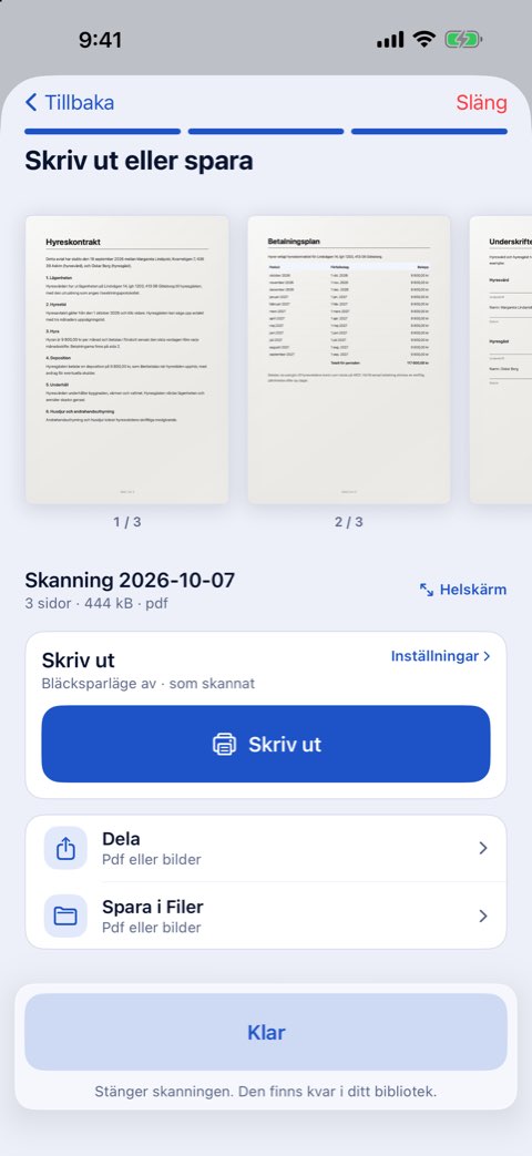 Steget Skriv ut eller spara i Papiruno, med en Skriv ut-knapp