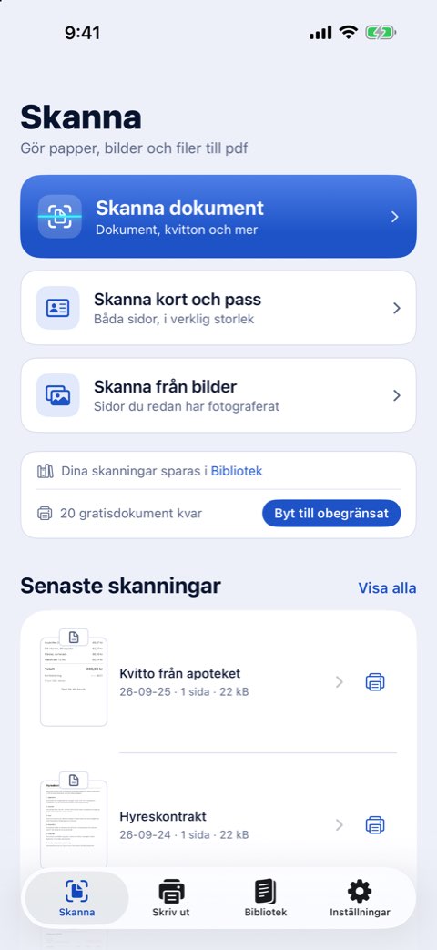 Fliken Skanna i Papiruno med Skanna dokument, Skanna kort och pass och Skanna från bilder