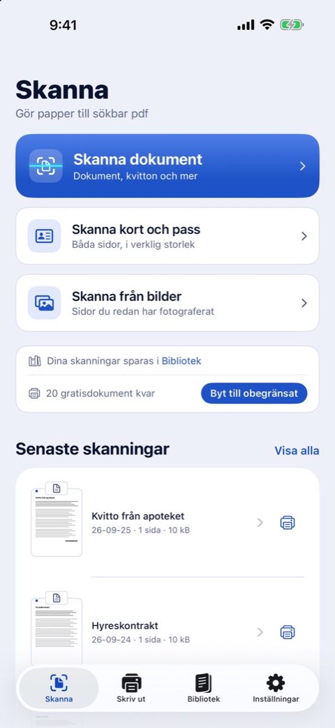 Papirunos skanningsskärm: skanna dokument, skanna kort och pass eller skanna från bilder