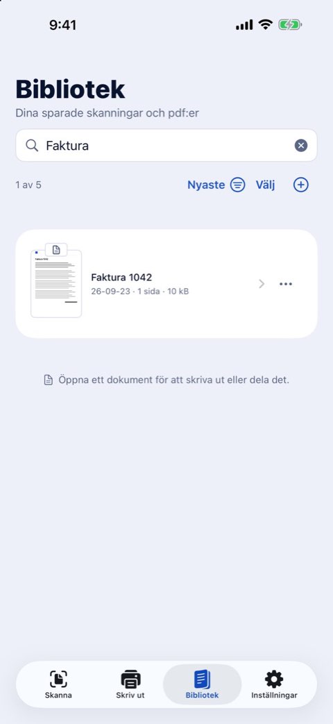 Sökning i Papirunos bibliotek på ett ord i dokumenten