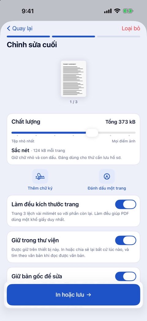 Hoàn thiện trong Papiruno: chất lượng, thêm chữ ký, đánh dấu trang