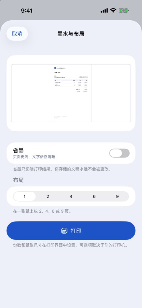 墨水与布局选项：每张页数和带预览的省墨
